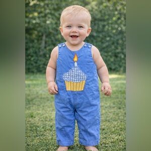 NWT Lil Cactus Blue Birthday Cupcake Romper Snap Bottom 3-6 months